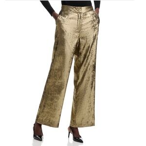 ELIE TAHARI Hannah Gilded Trousers Metallic Gold High Waist Straight Leg Size 10